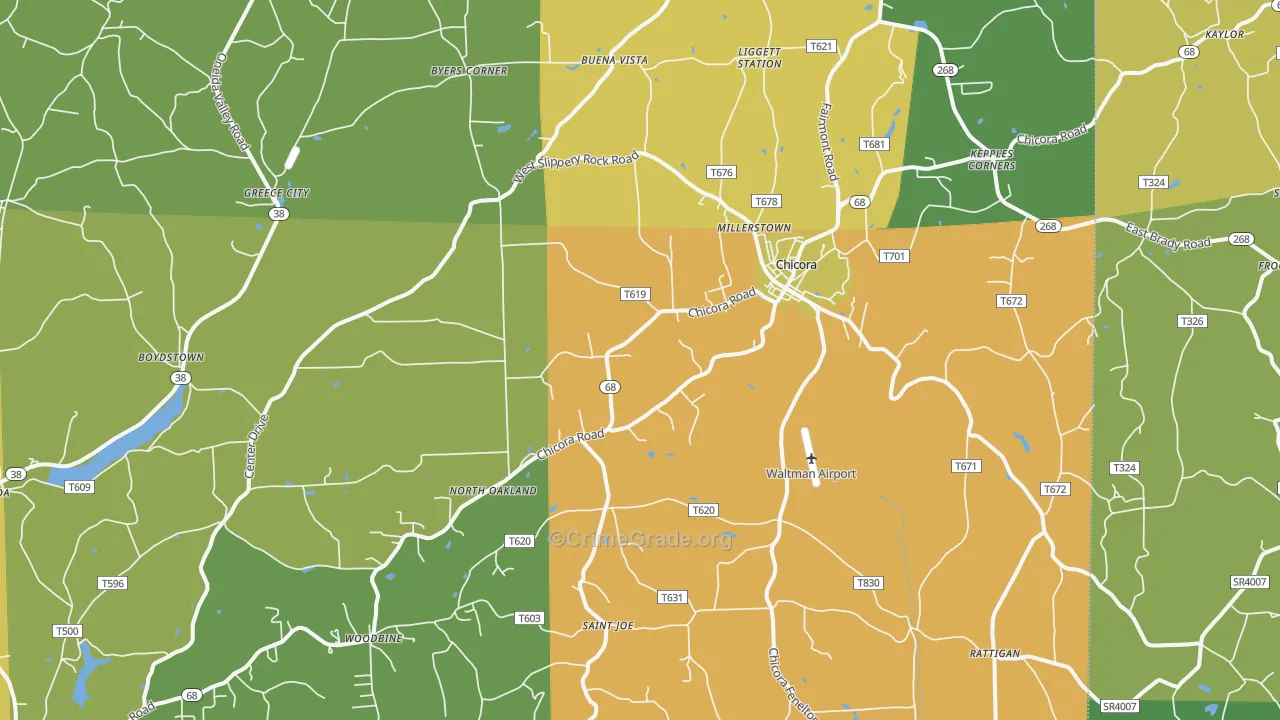 Chicora, PA Map of Burglary Rates