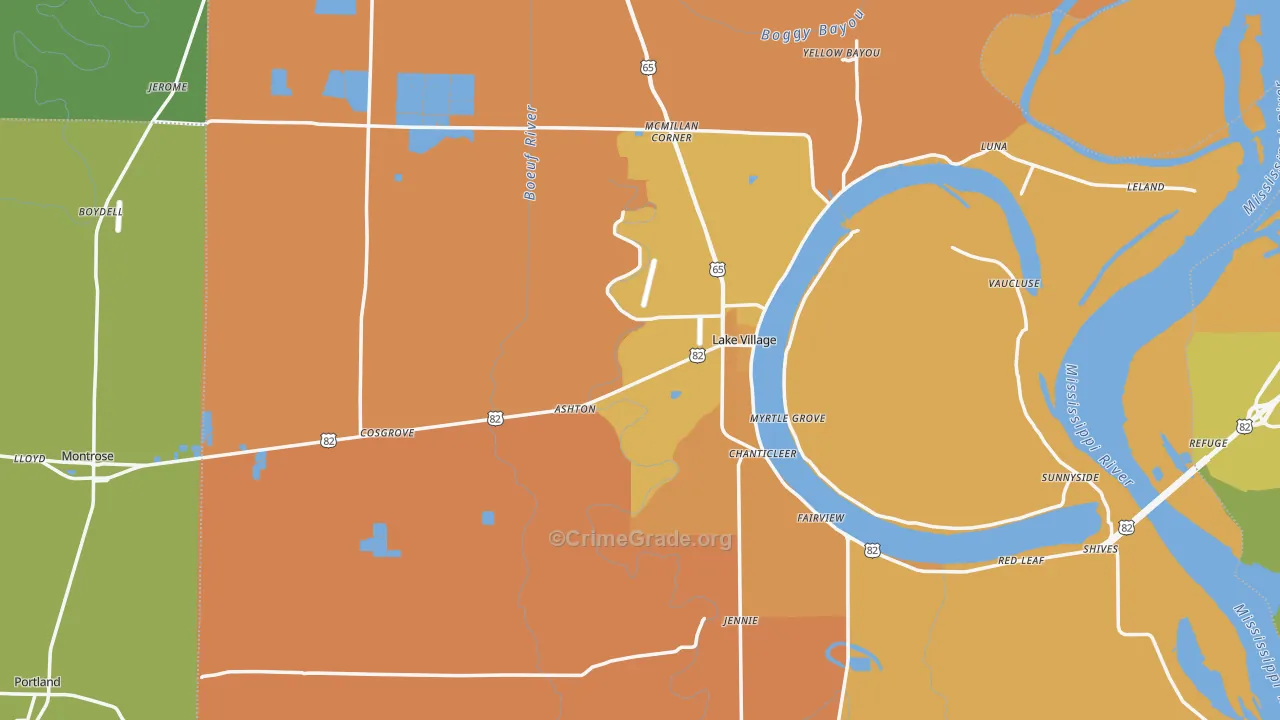 Chicot County, AR Map of Burglary Rates
