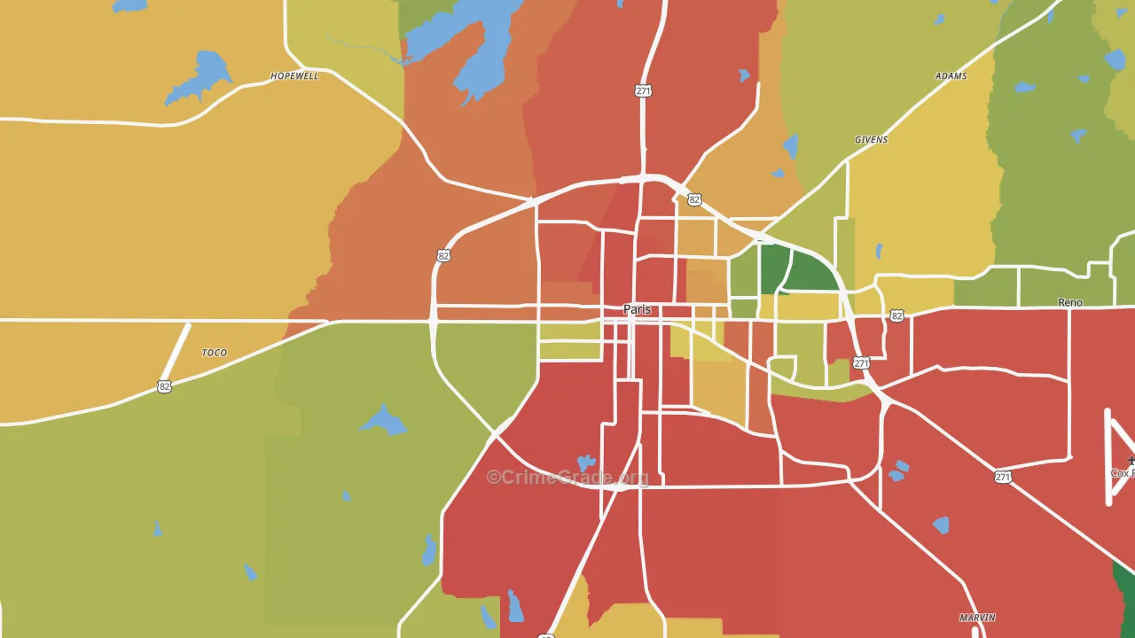 Chicota, TX Map of Burglary Rates