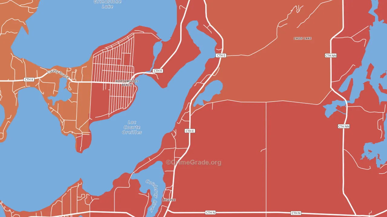 Chief Lake, WI Map of Burglary Rates