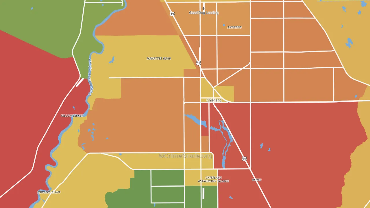 Chiefland, FL Map of Burglary Rates