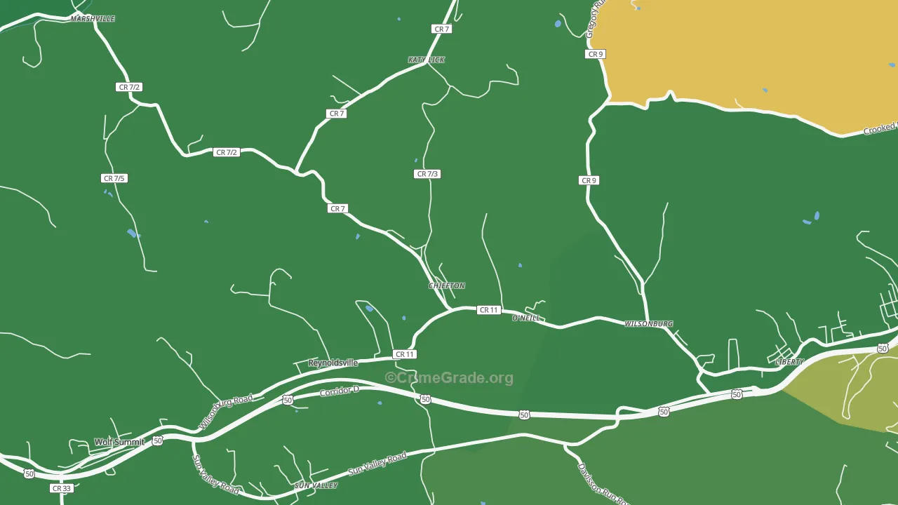Chiefton, WV Map of Burglary Rates