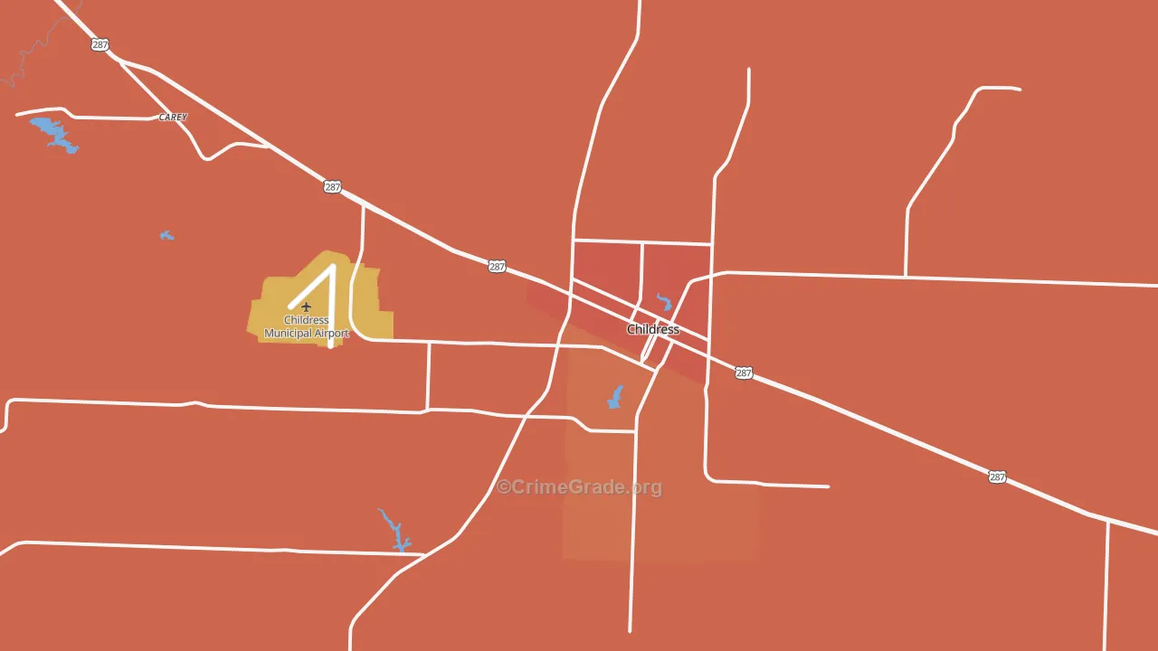 Childress County, TX Map of Burglary Rates