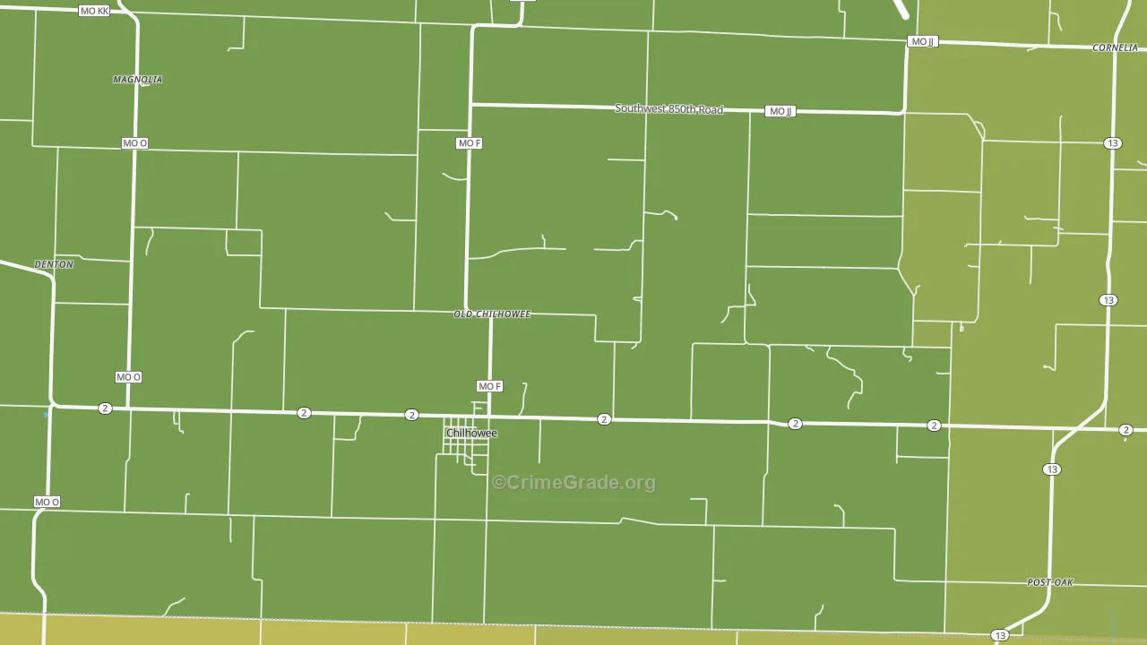 Chilhowee, MO Map of Burglary Rates