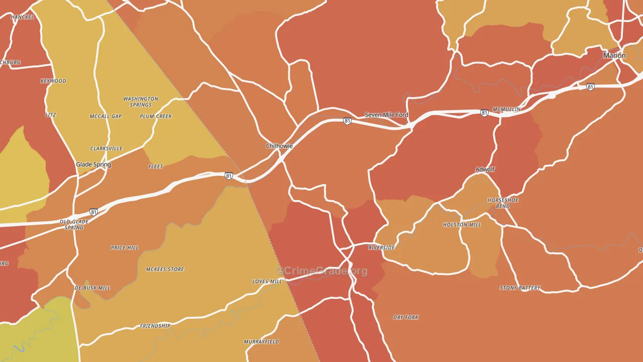Chilhowie, VA Map of Burglary Rates