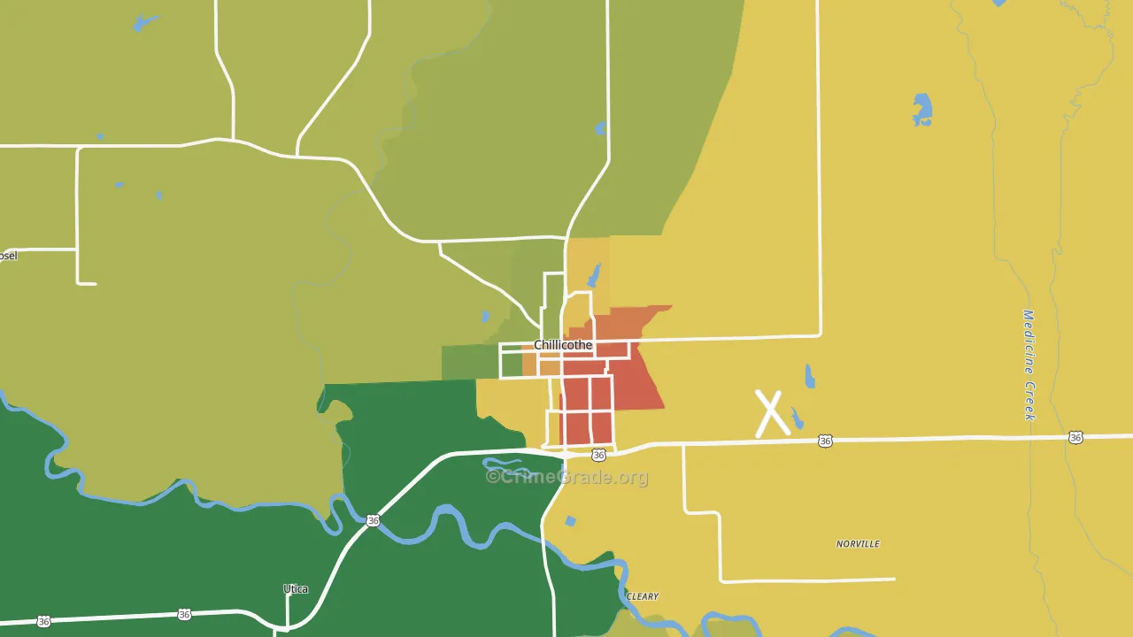 Chillicothe, MO Map of Burglary Rates