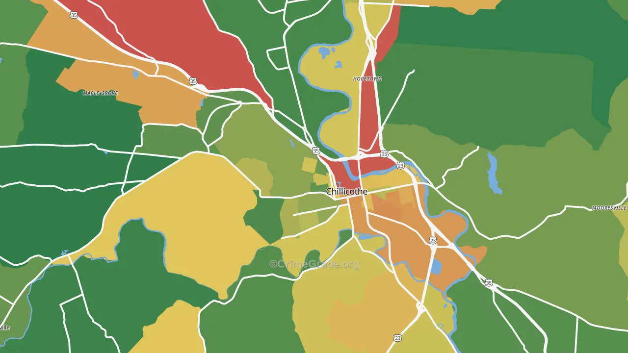 Chillicothe, OH Map of Burglary Rates
