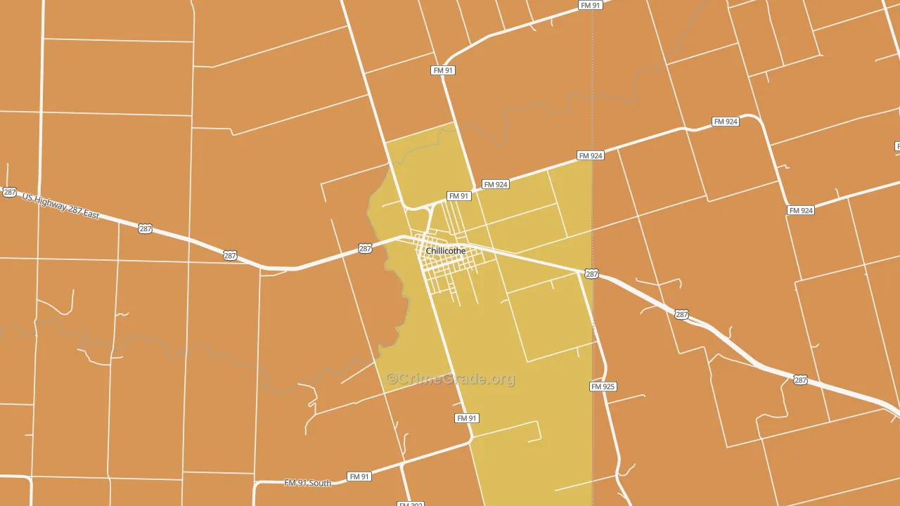 Chillicothe, TX Map of Burglary Rates