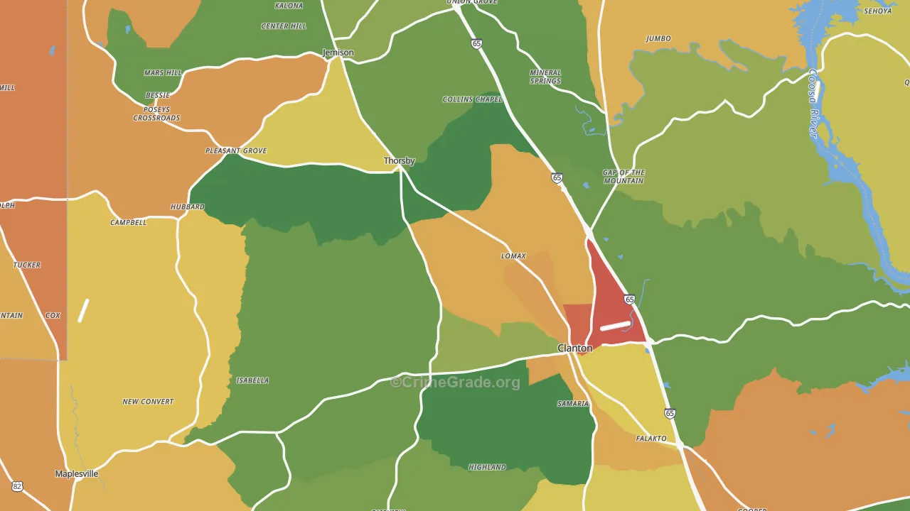 Chilton County, AL Map of Burglary Rates