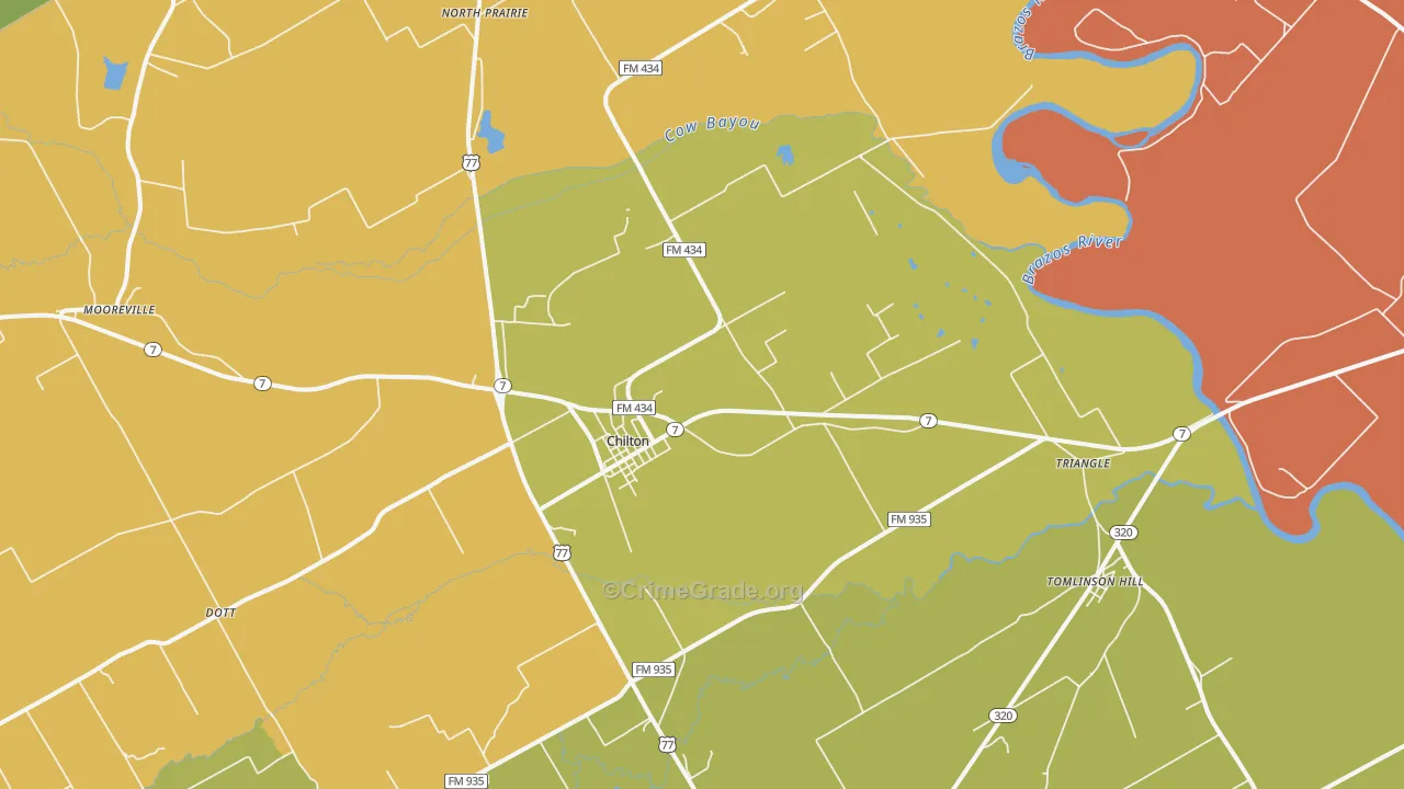 Chilton, TX Map of Burglary Rates