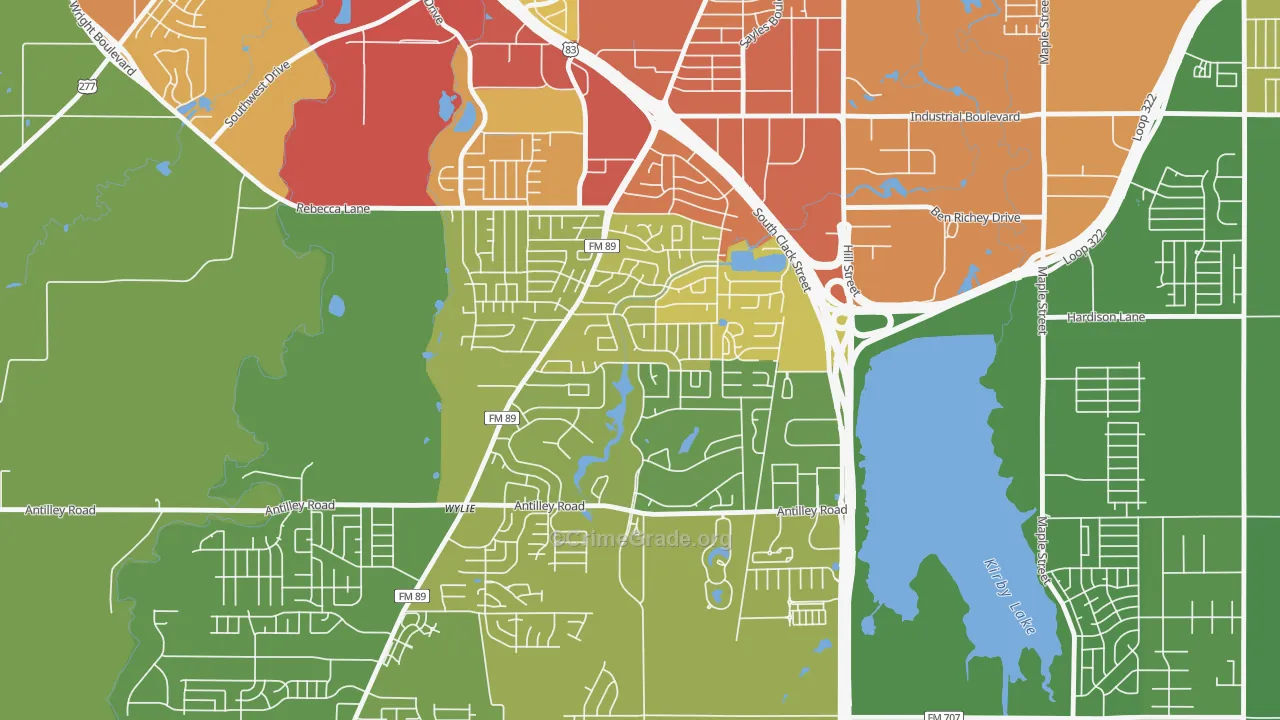 Chimney Rock Area, Abilene, TX Map of Burglary Rates