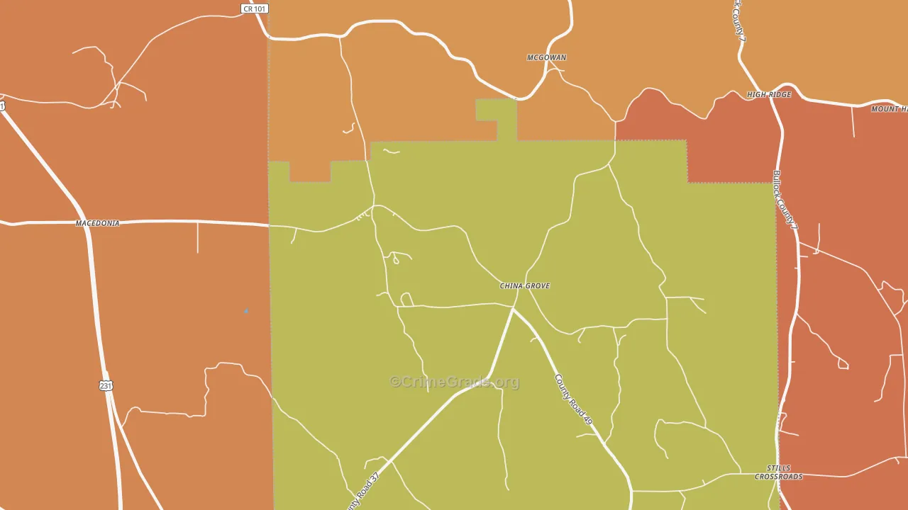 China Grove, AL Map of Burglary Rates