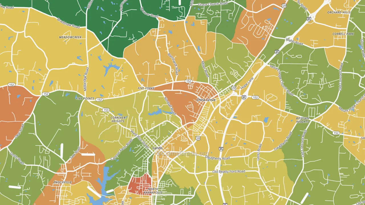 China Grove, NC Map of Burglary Rates