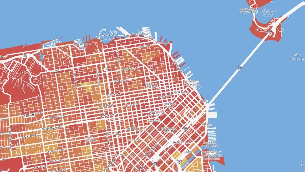 Chinatown-San Francisco, San Francisco, CA Map of Burglary Rates