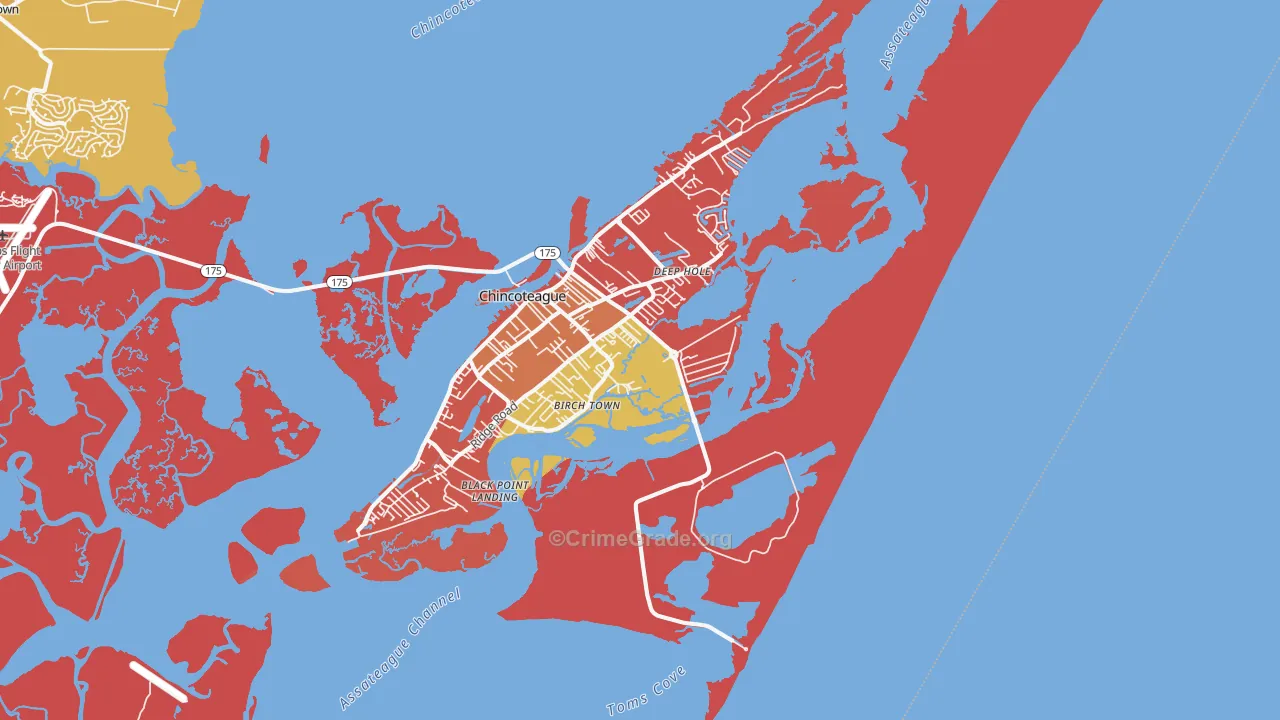 Chincoteague Island, VA Map of Burglary Rates