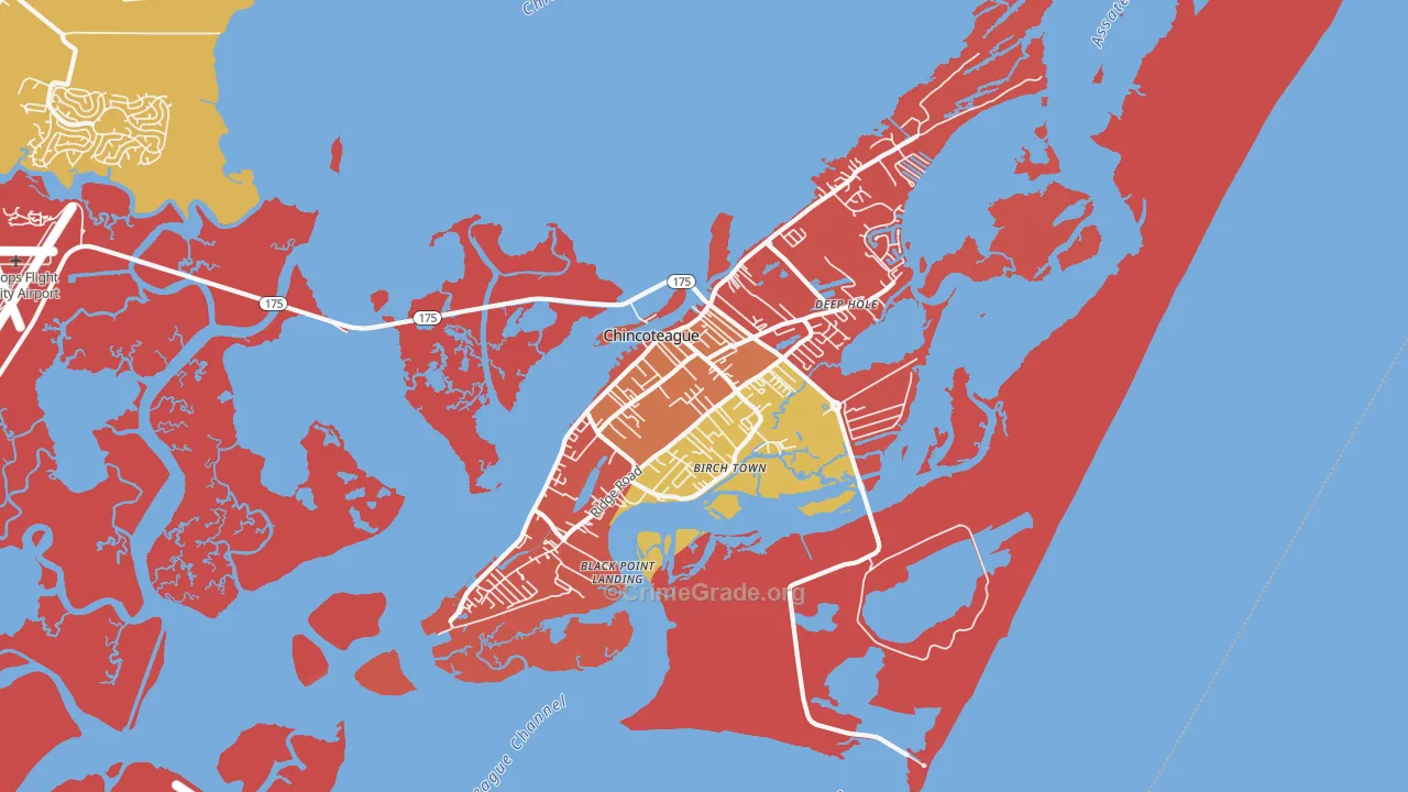 Chincoteague, VA Map of Burglary Rates
