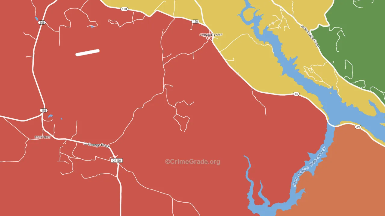 Chinese Camp, CA Map of Burglary Rates