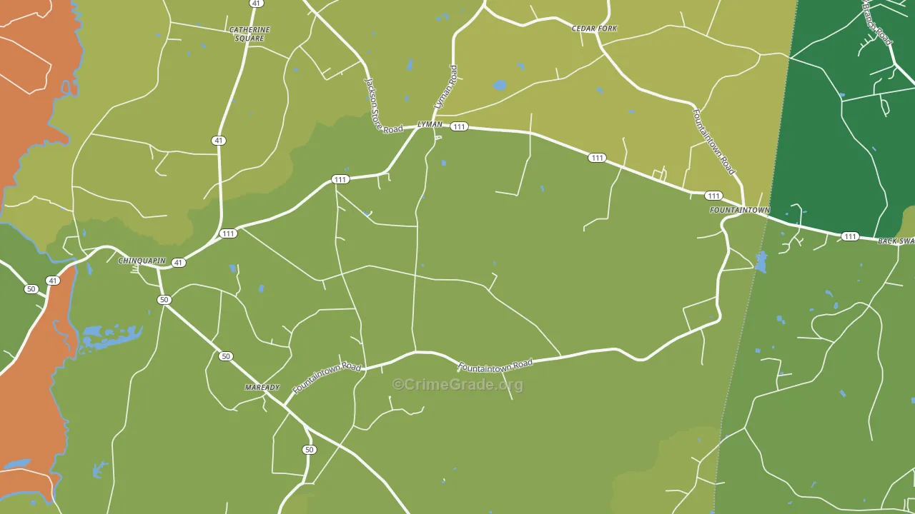 Chinquapin, NC Map of Burglary Rates