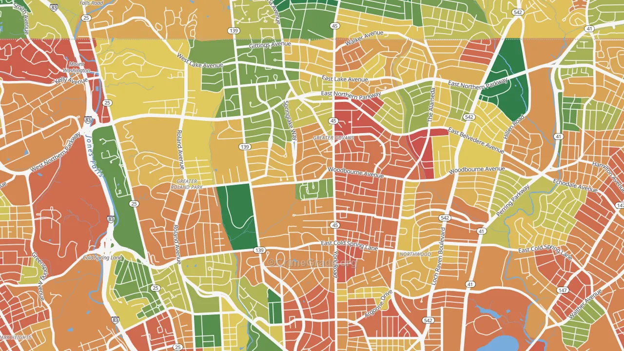 Chinquapin Park-Belvedere, Baltimore, MD Map of Burglary Rates