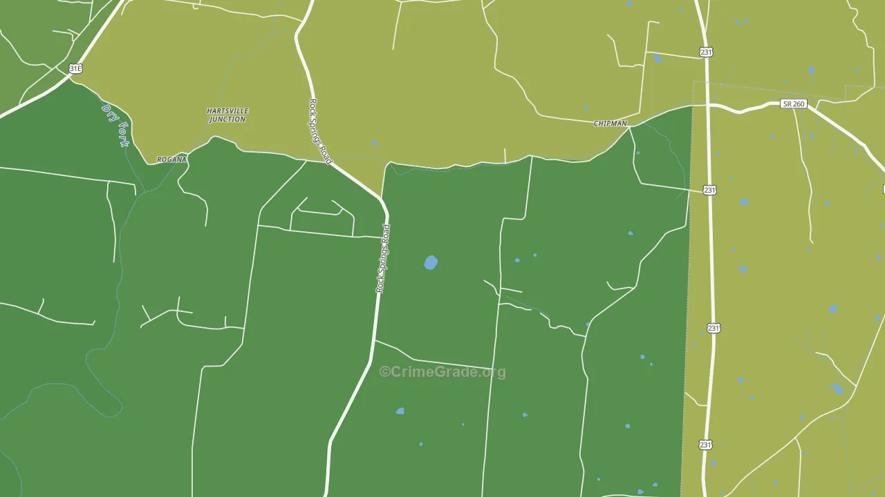 Chipman, TN Map of Burglary Rates
