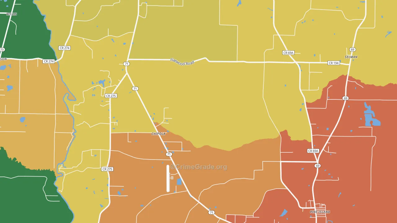 Chipola, FL Map of Burglary Rates