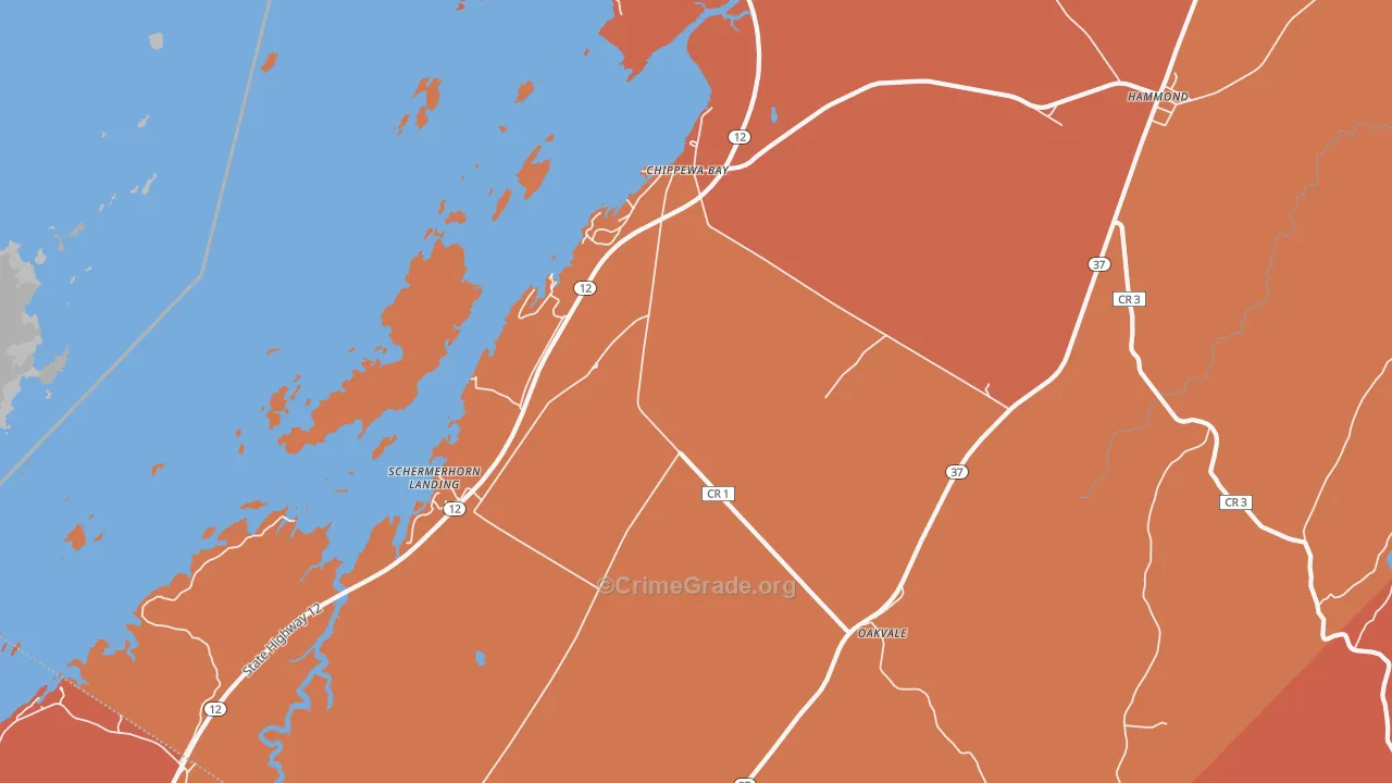 Chippewa Bay, NY Map of Burglary Rates
