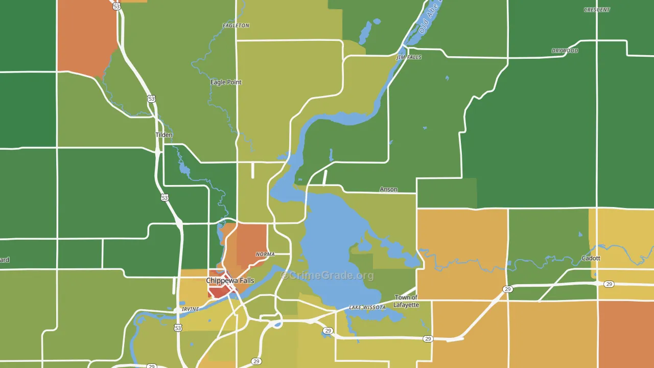 Chippewa County, WI Map of Burglary Rates
