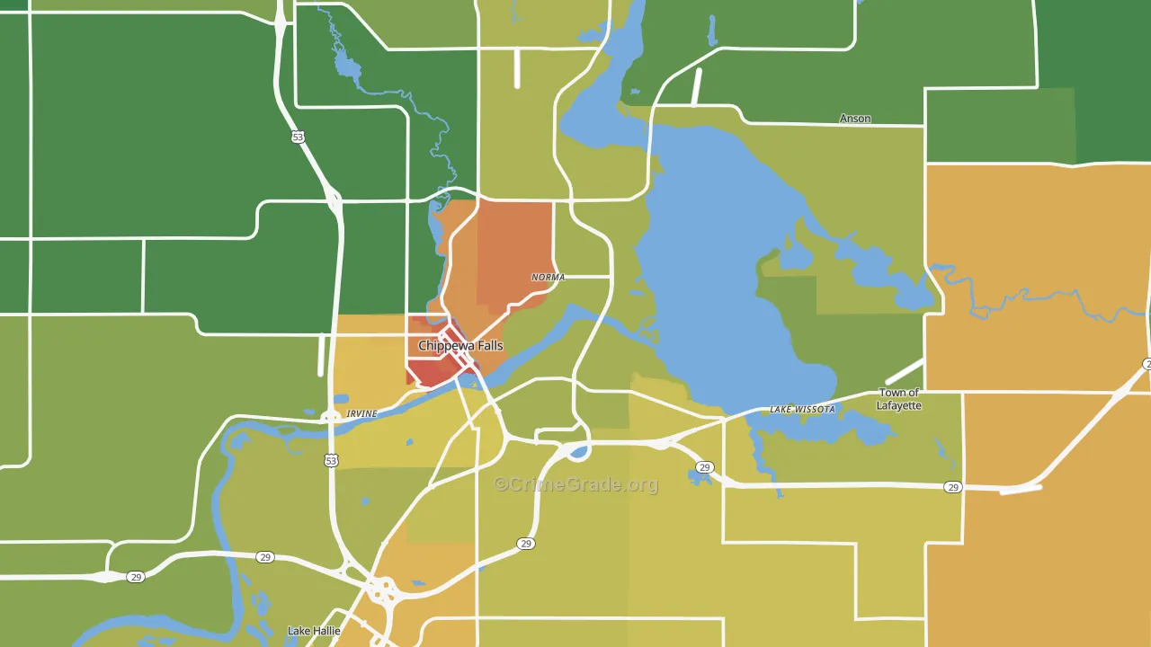 Chippewa Falls, WI Map of Burglary Rates