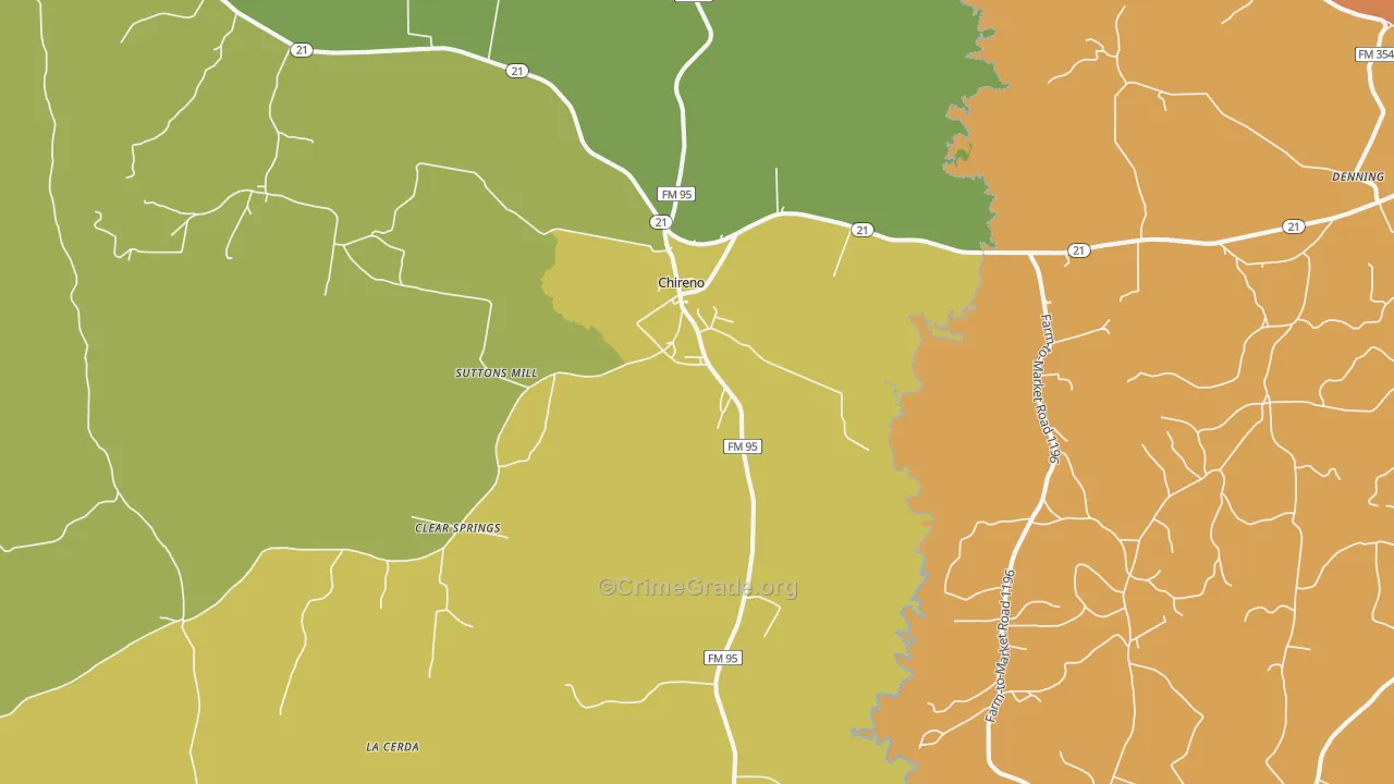 Chireno, TX Map of Burglary Rates
