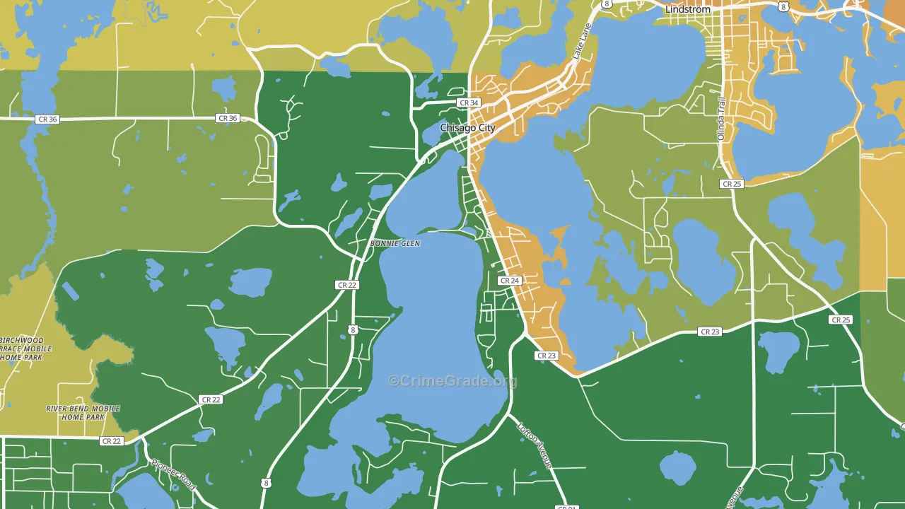 Chisago City, MN Map of Burglary Rates