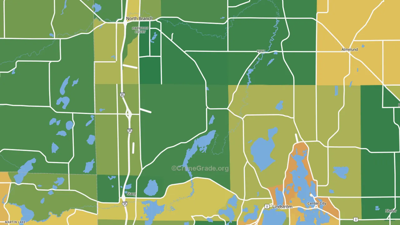 Chisago County, MN Map of Burglary Rates