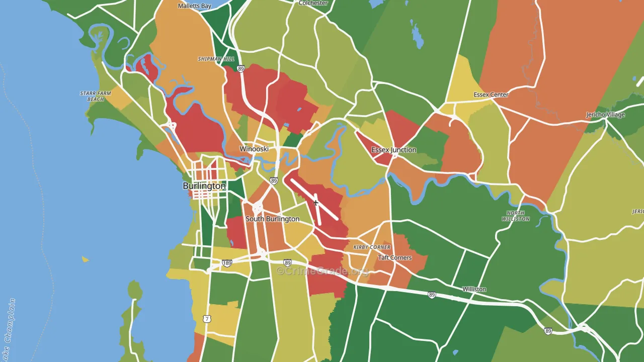 Chittenden County, VT Map of Burglary Rates