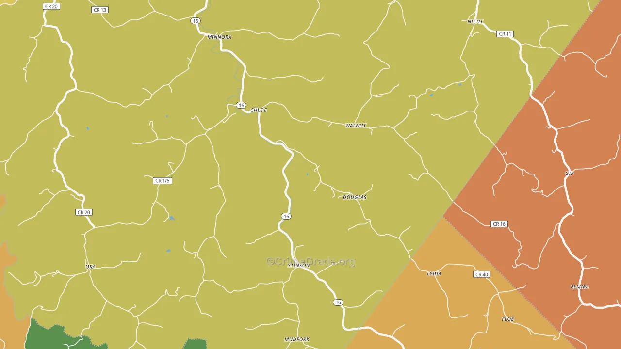 Chloe, WV Map of Burglary Rates