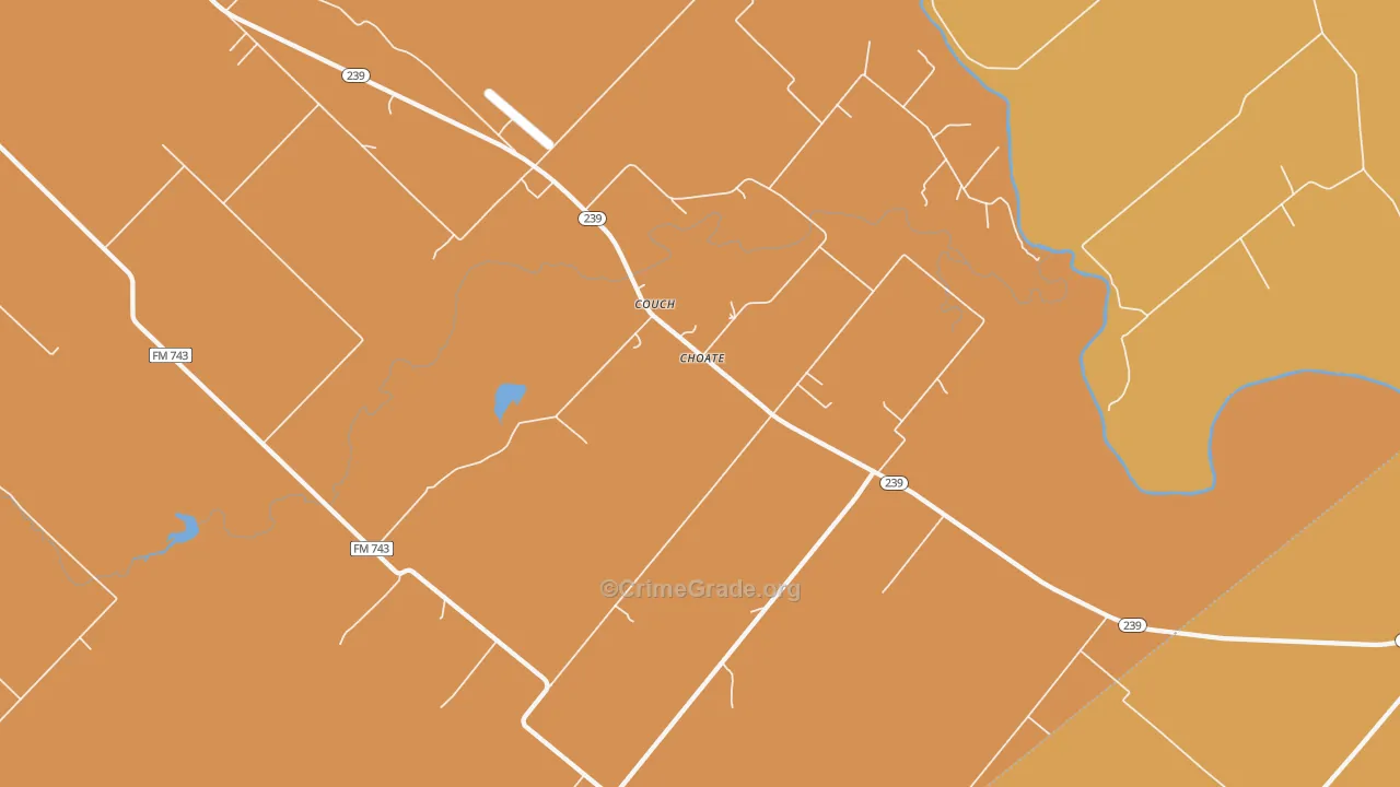 Choate, TX Map of Burglary Rates