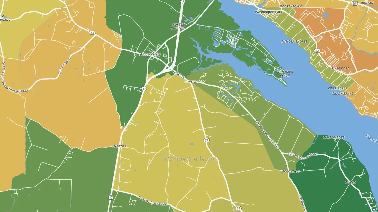 Chocowinity, NC Map of Burglary Rates