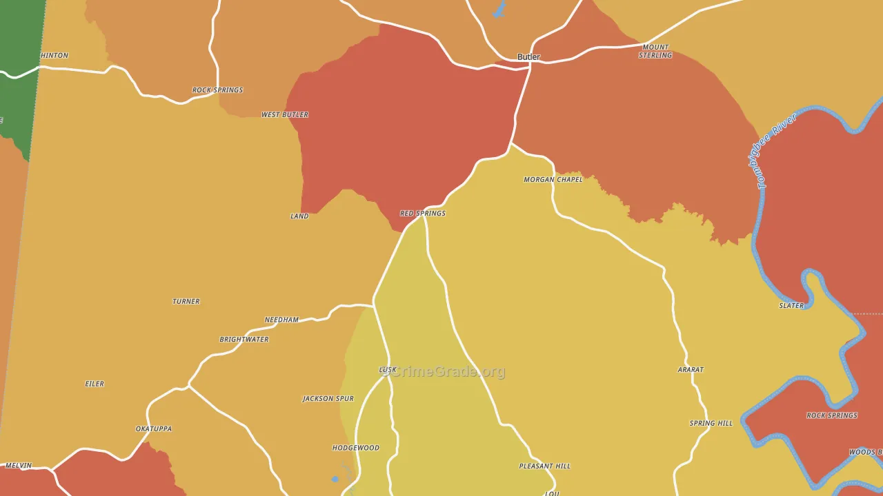 Choctaw County, AL Map of Burglary Rates