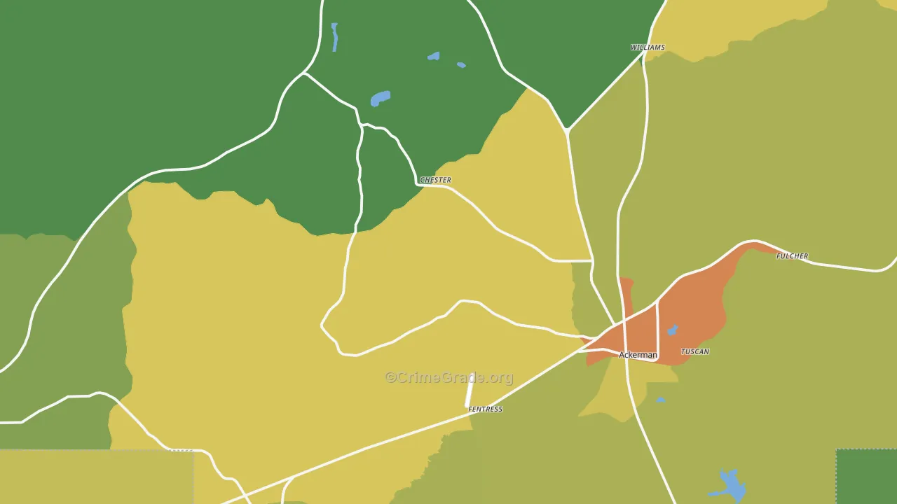 Choctaw County, MS Map of Burglary Rates