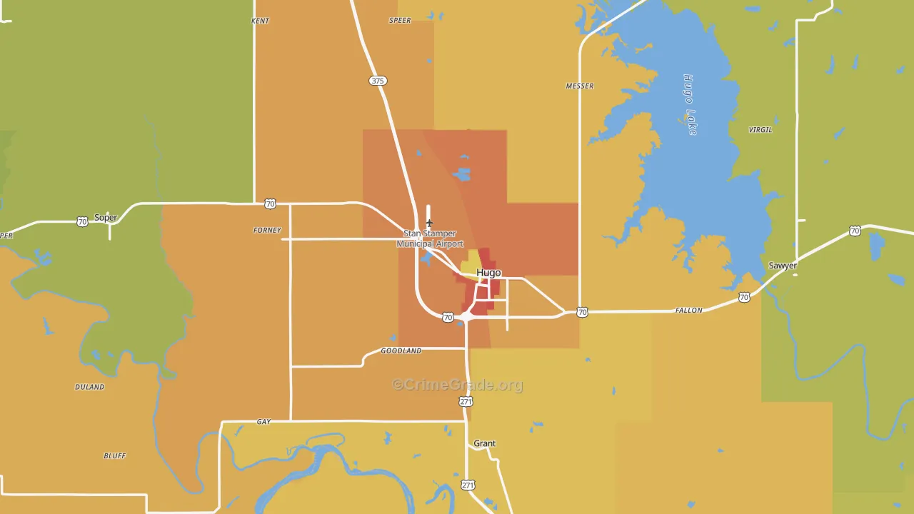 Choctaw County, OK Map of Burglary Rates