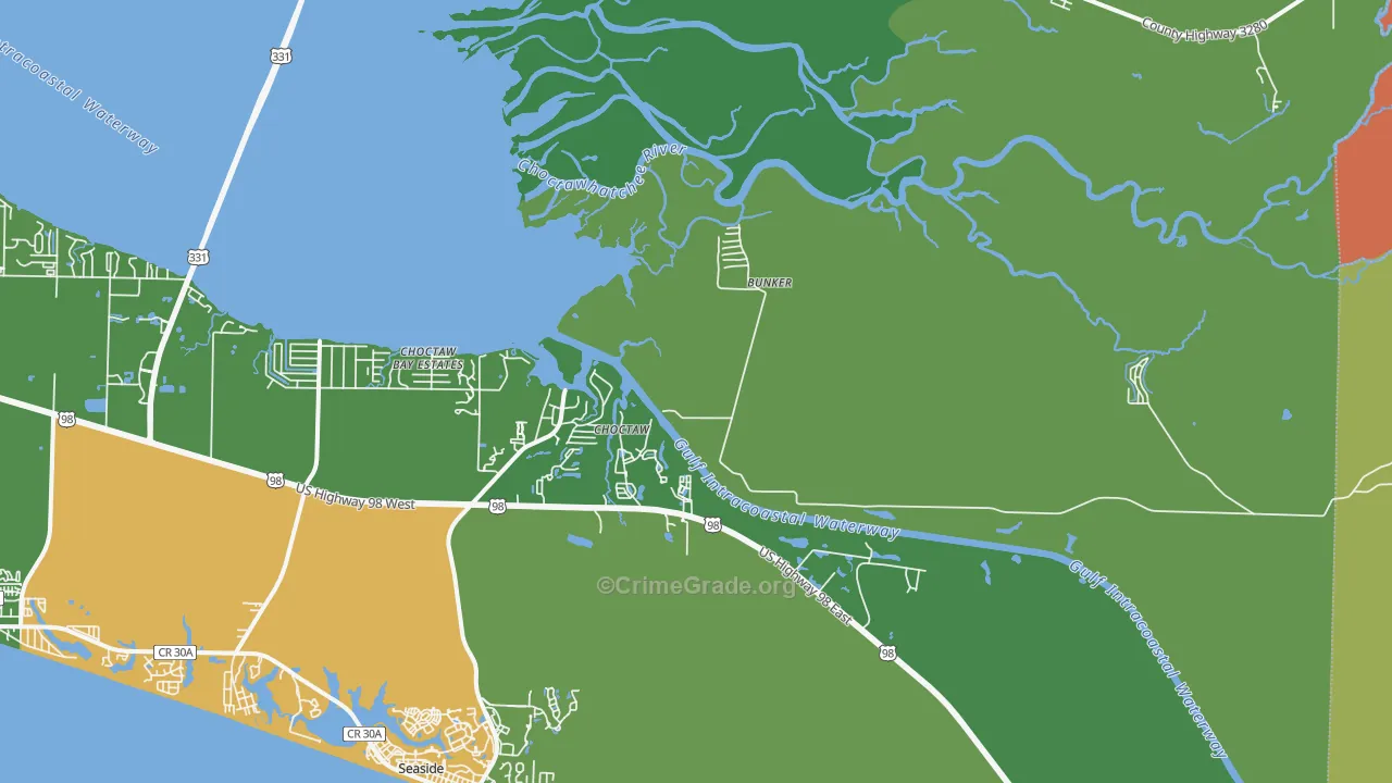 Choctaw, FL Map of Burglary Rates