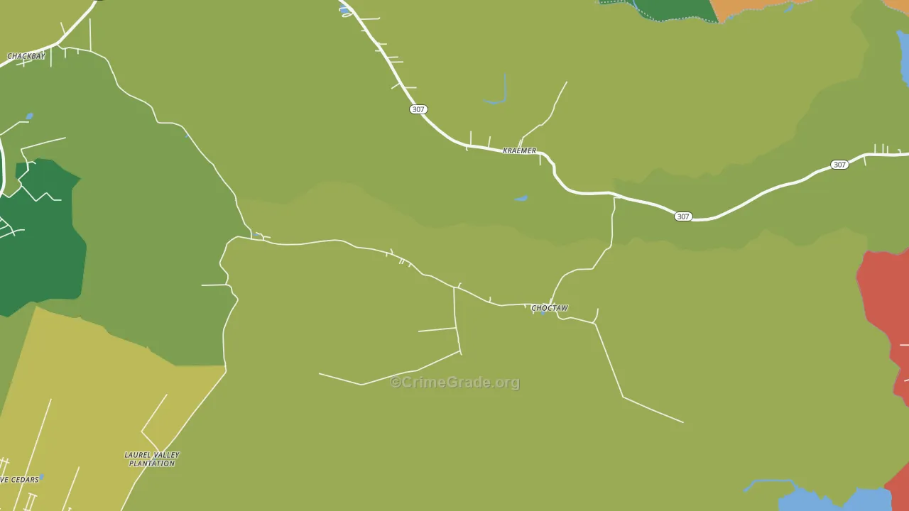Choctaw, LA Map of Burglary Rates