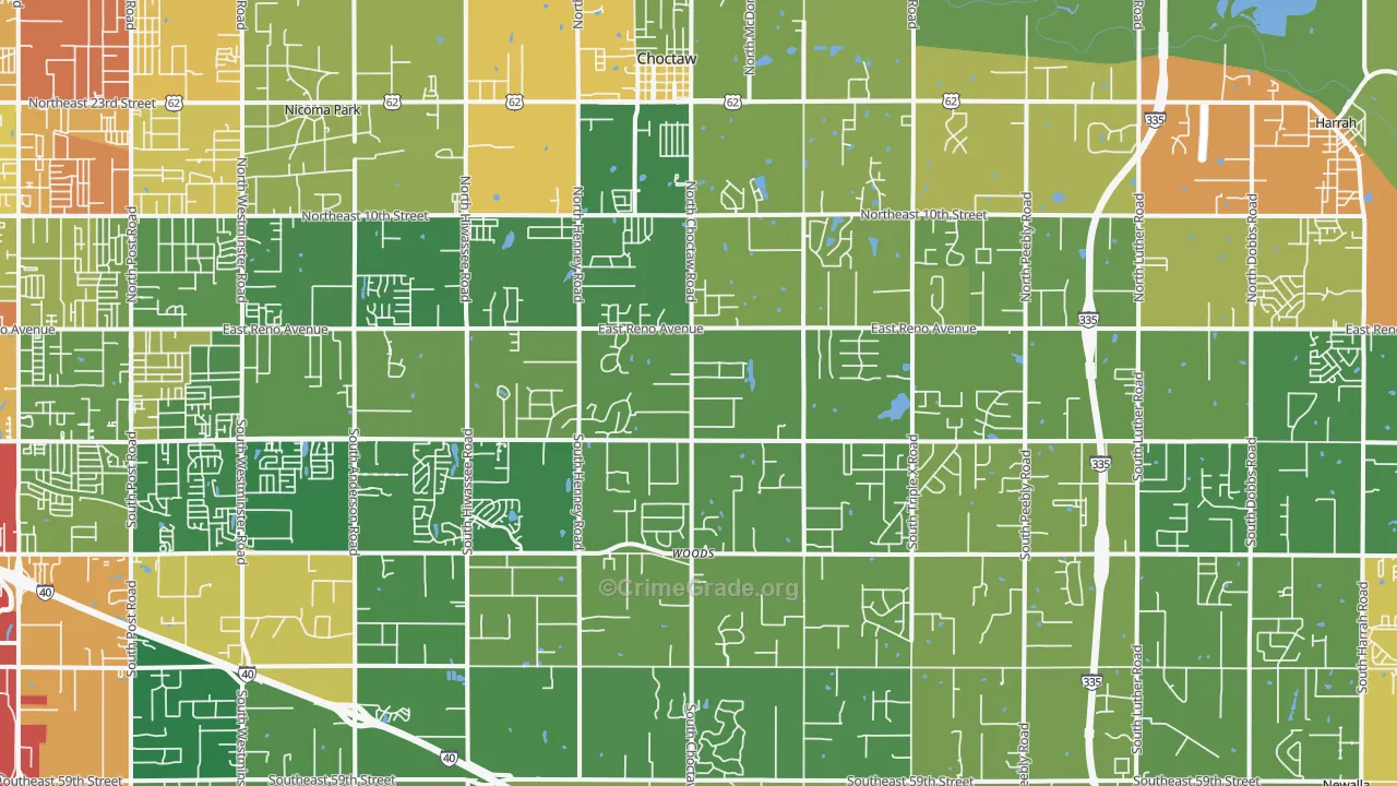 Choctaw, OK Map of Burglary Rates