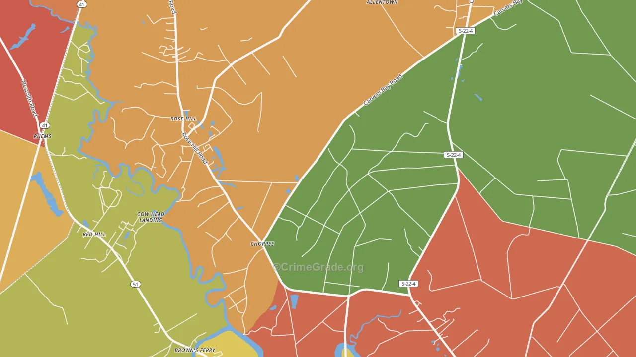 Choppee, SC Map of Burglary Rates