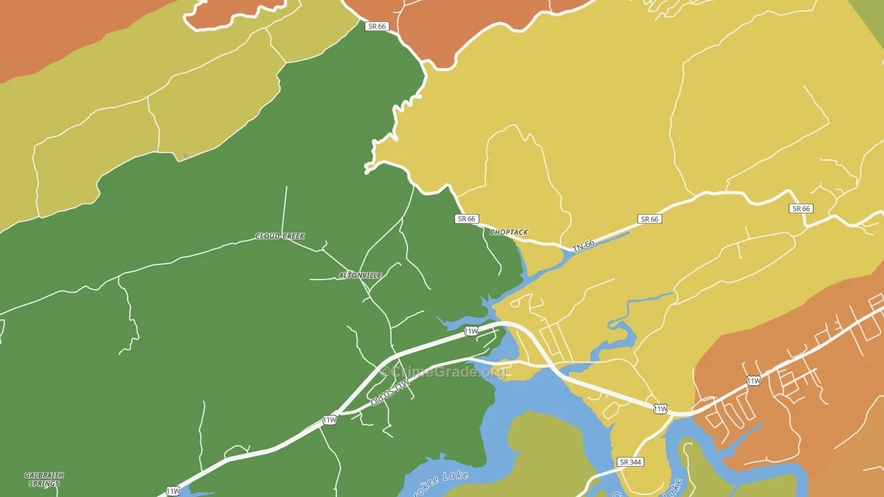 Choptack, TN Map of Burglary Rates