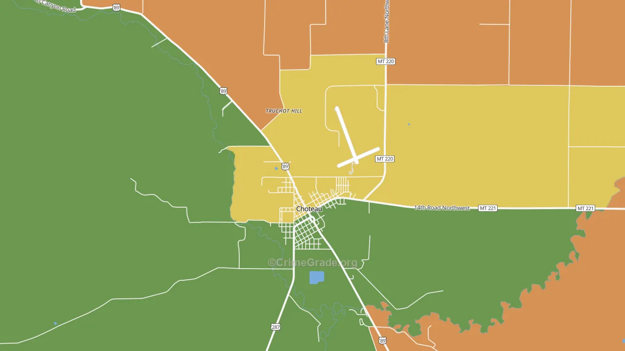 Choteau Junction, MT Map of Burglary Rates