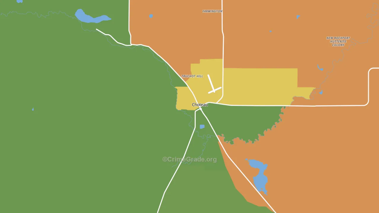 Choteau, MT Map of Burglary Rates