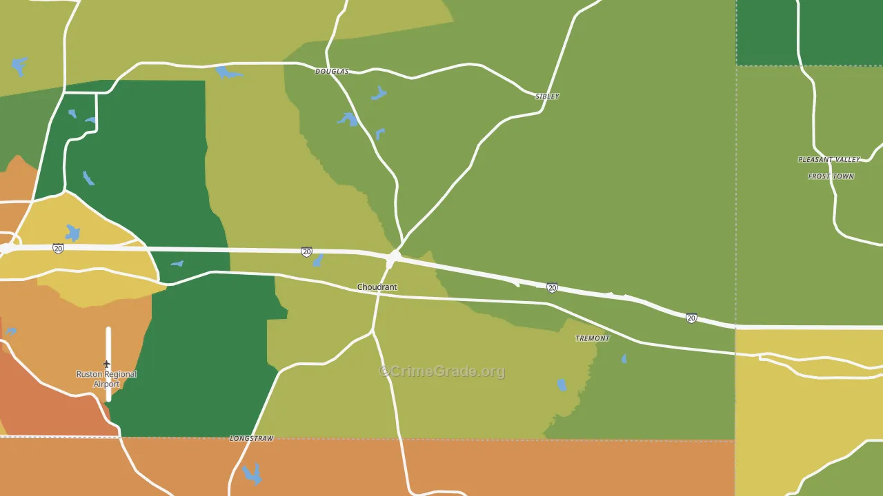 Choudrant, LA Map of Burglary Rates