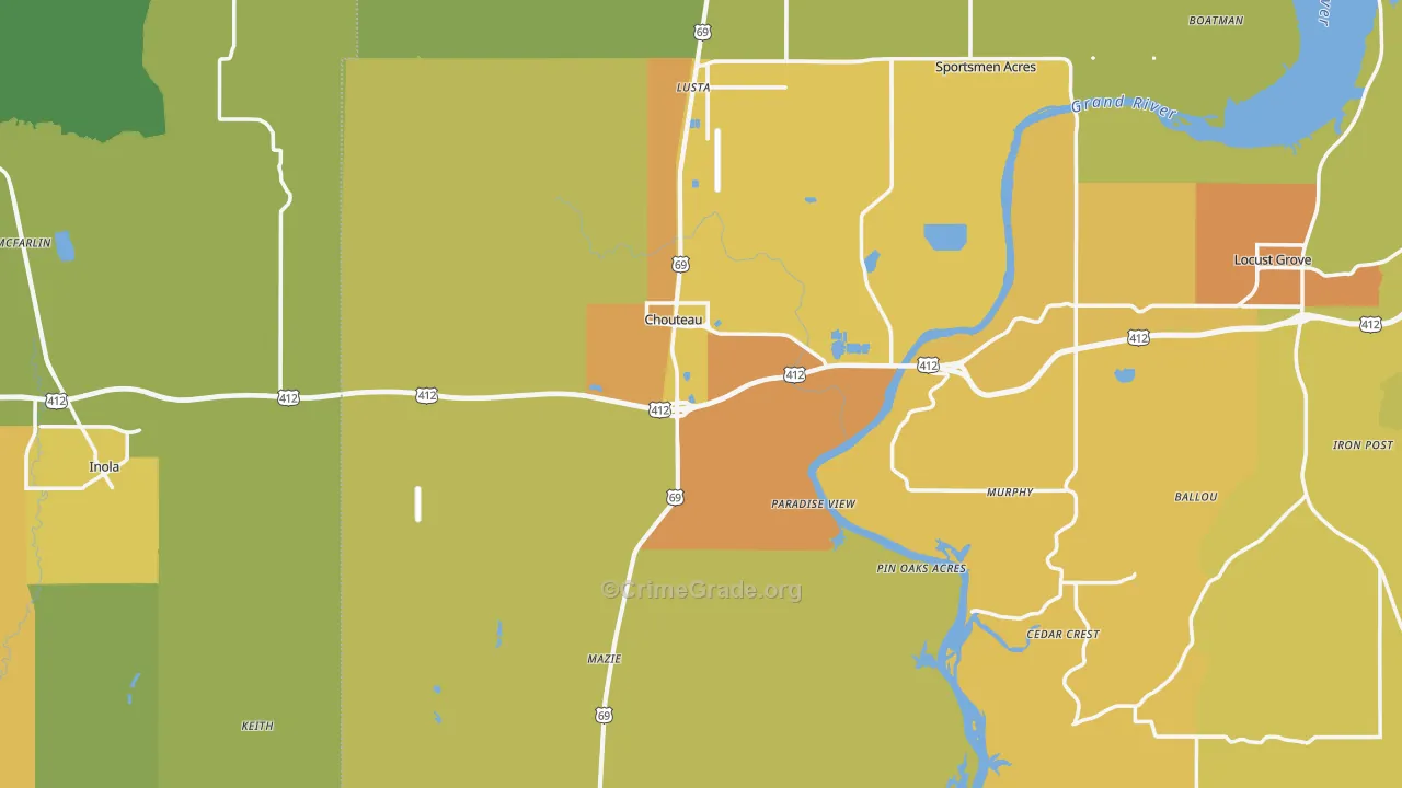Chouteau, OK Map of Burglary Rates