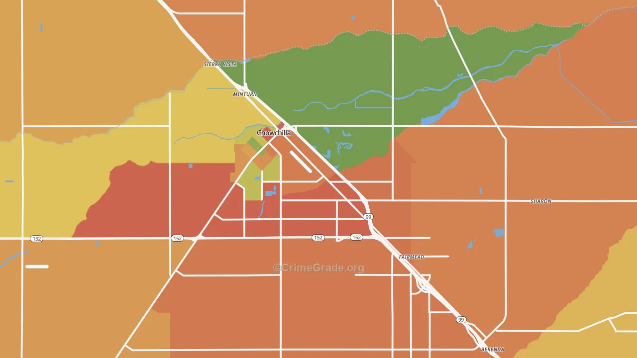 Chowchilla, CA Map of Burglary Rates