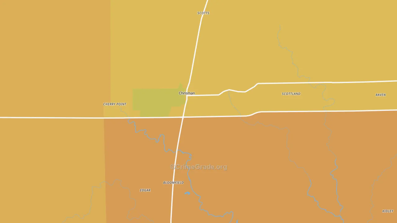 Chrisman, IL Map of Burglary Rates
