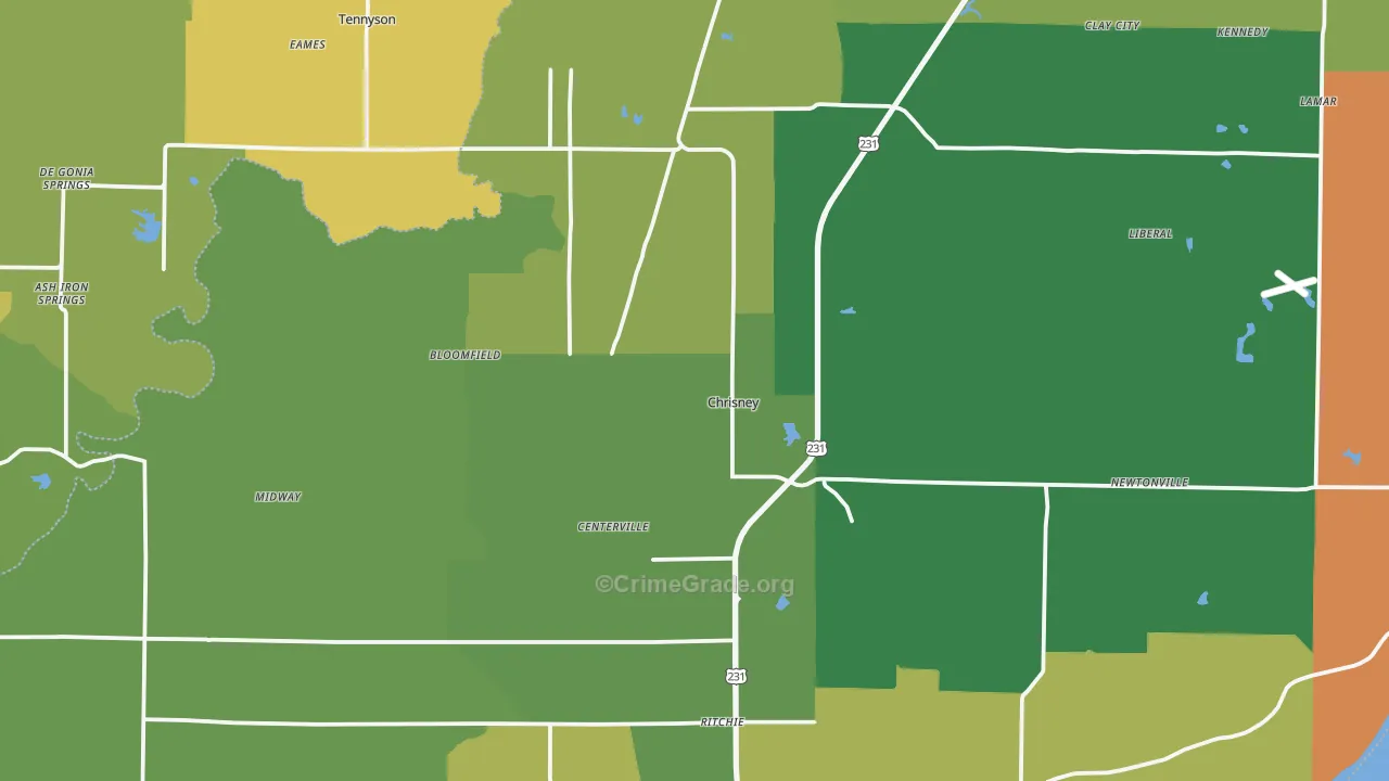 Chrisney, IN Map of Burglary Rates